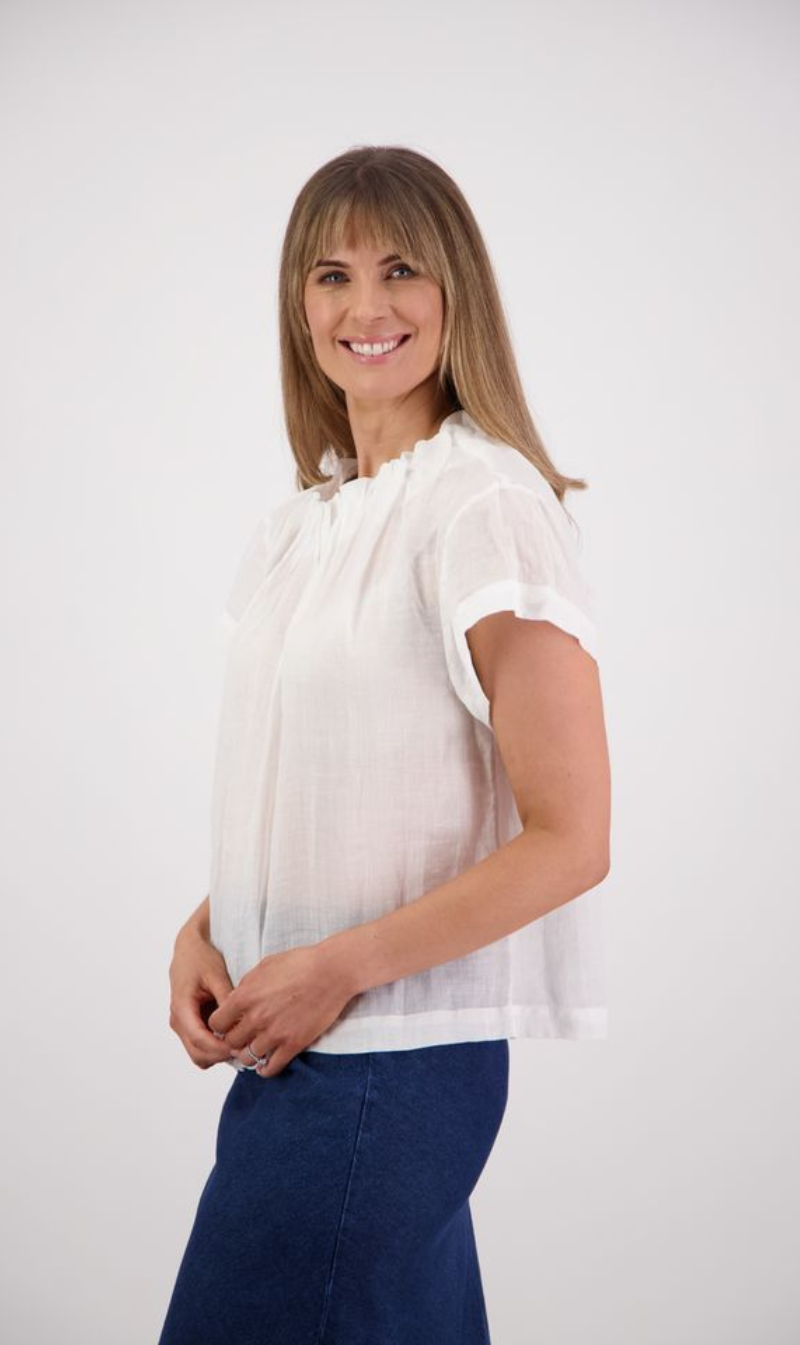 Cropped short-sleeve gathered top