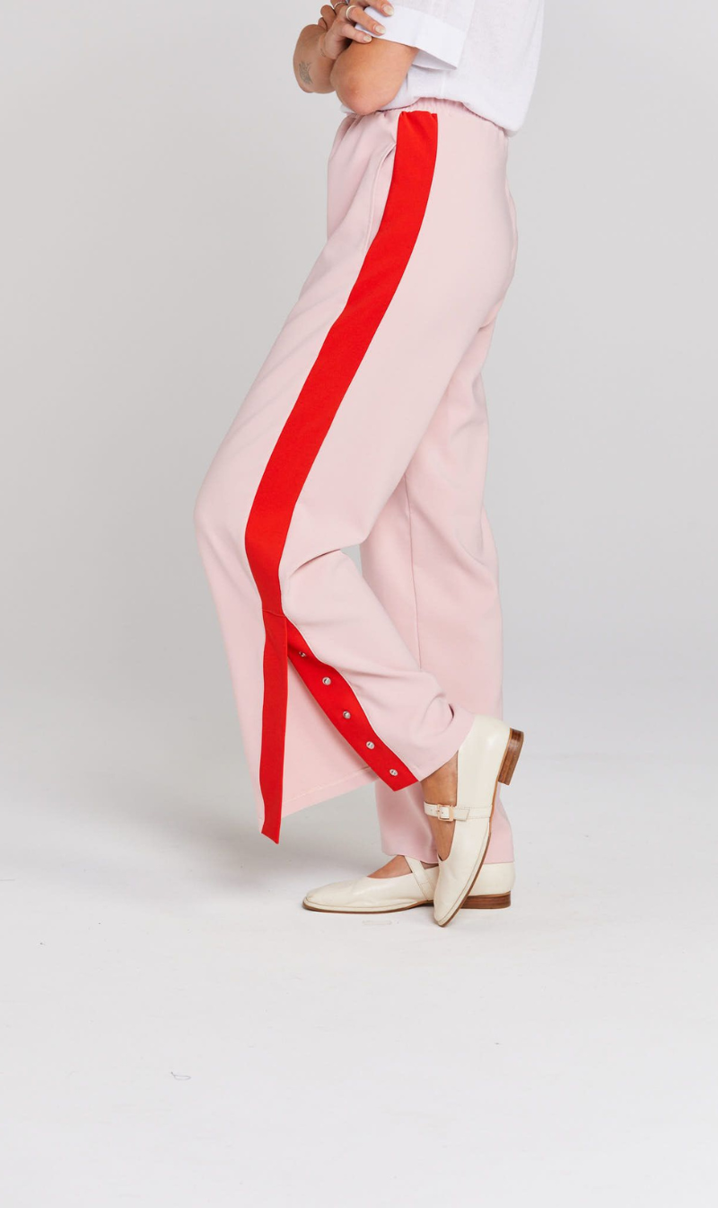 Stripe-button wide pants