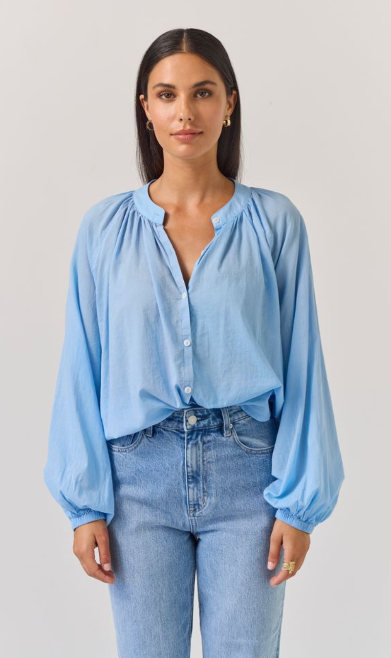 Oversized balloon-sleeve blouse