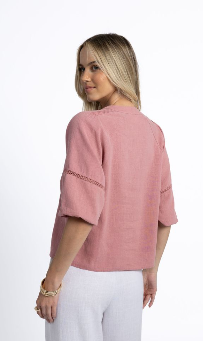 Cropped V-Neck Puffed Sleeve Top