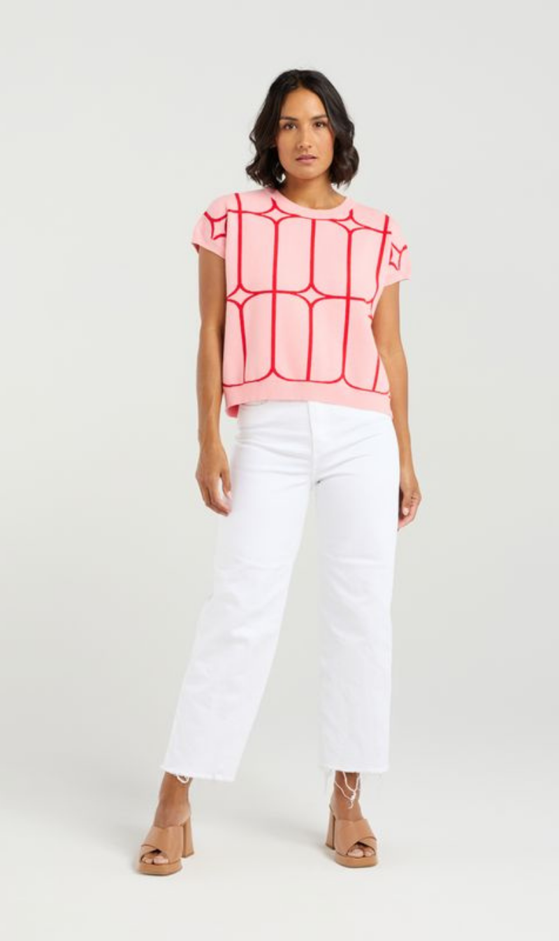Cropped Geometric Short-Sleeve Top