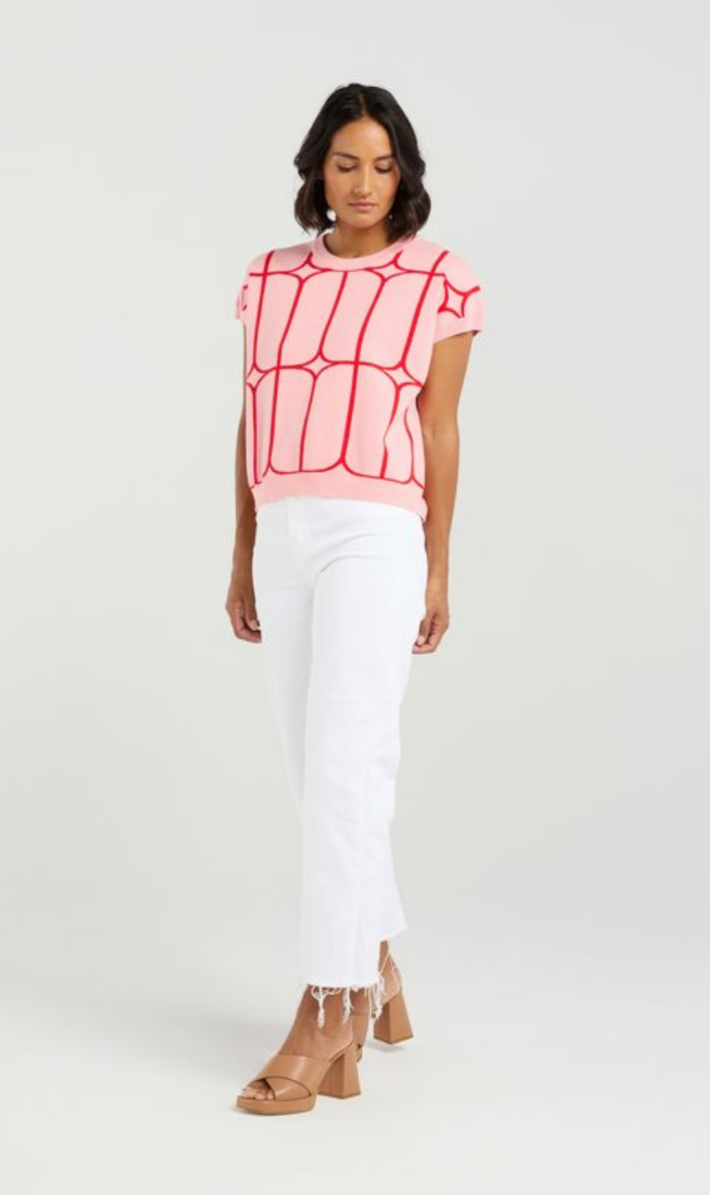 Cropped Geometric Short-Sleeve Top