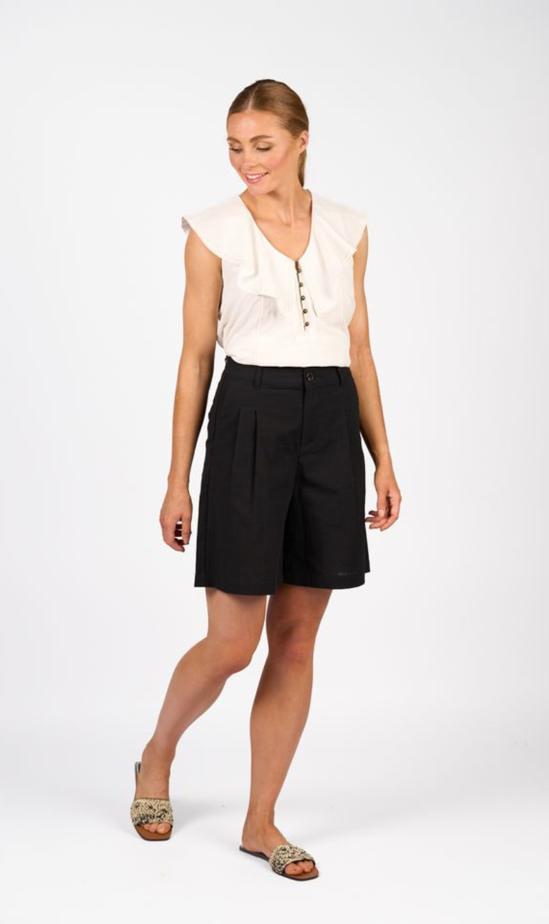 Sleeveless Blouse with High-Waisted Shorts