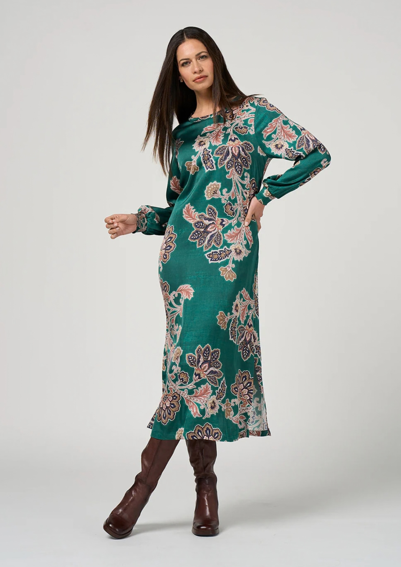 Long Floral Dress with Keyhole