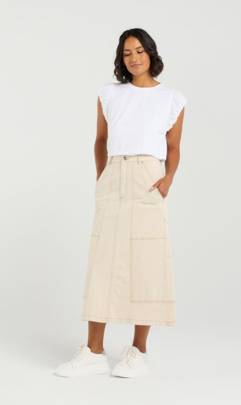 High-waisted pocket midi skirt