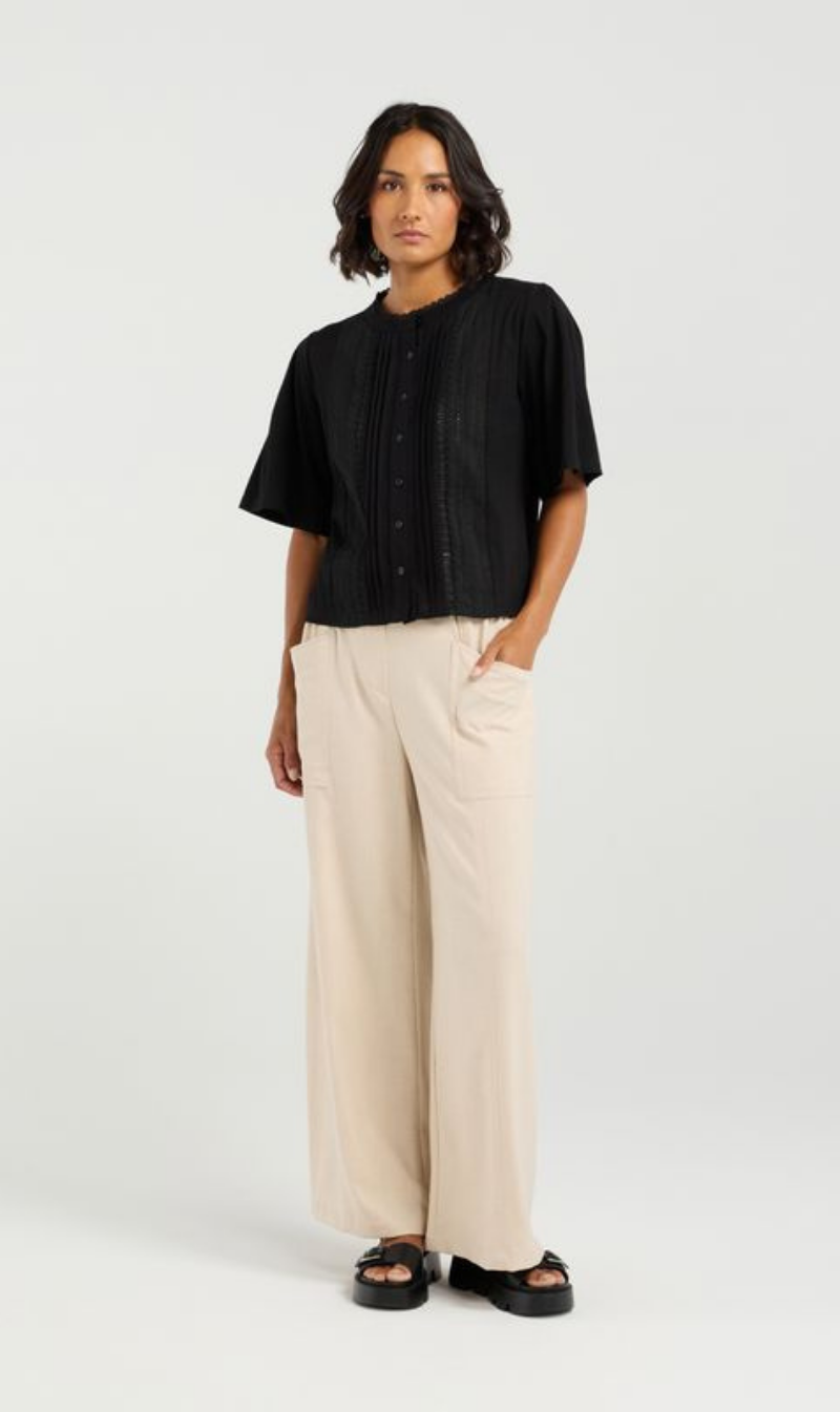 Cropped button-front blouse set