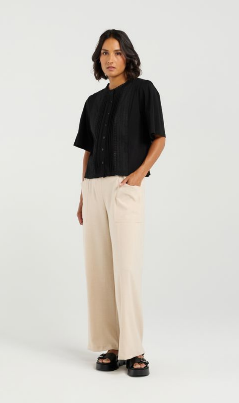 Cropped button-front blouse set