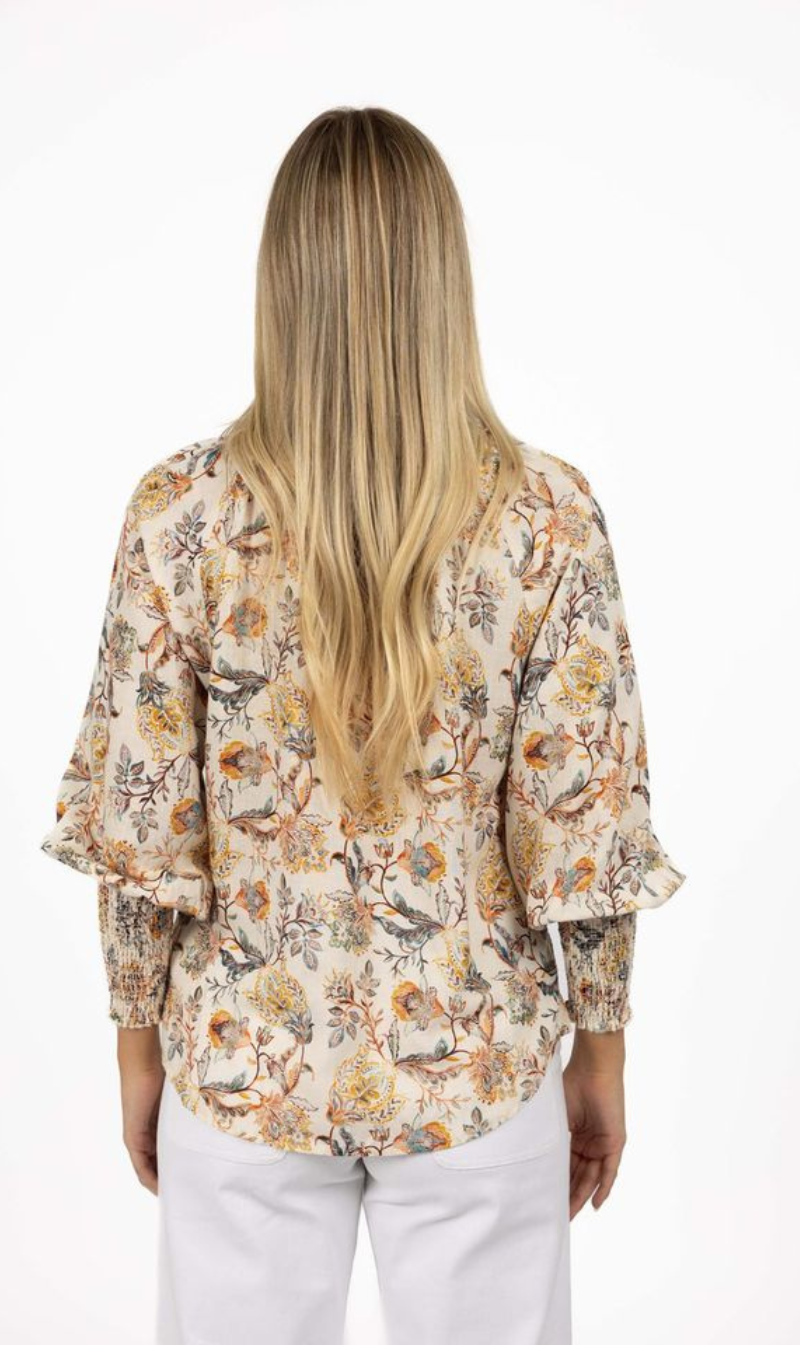 Floral V-neck Blouse with Layered Sleeves