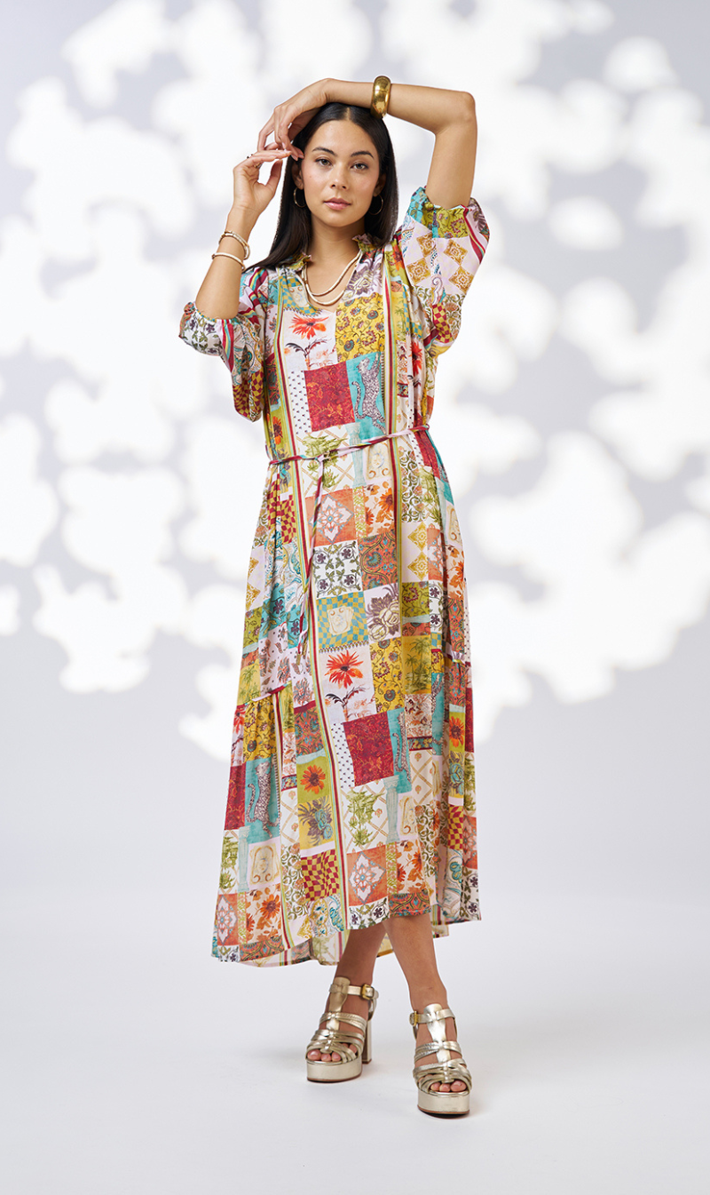 Patchwork Pocketed A-Line Dress