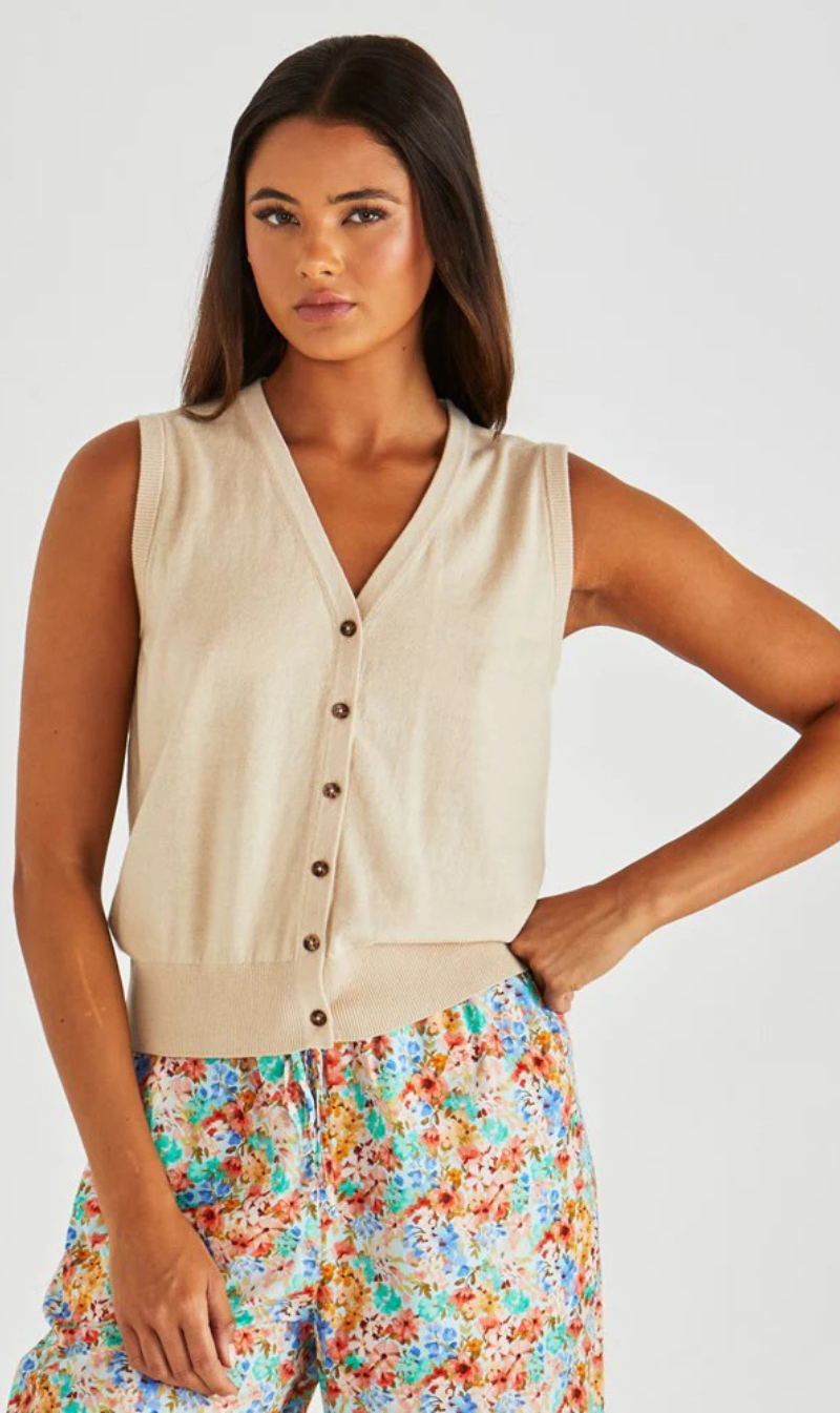 Button-front cropped sleeveless top