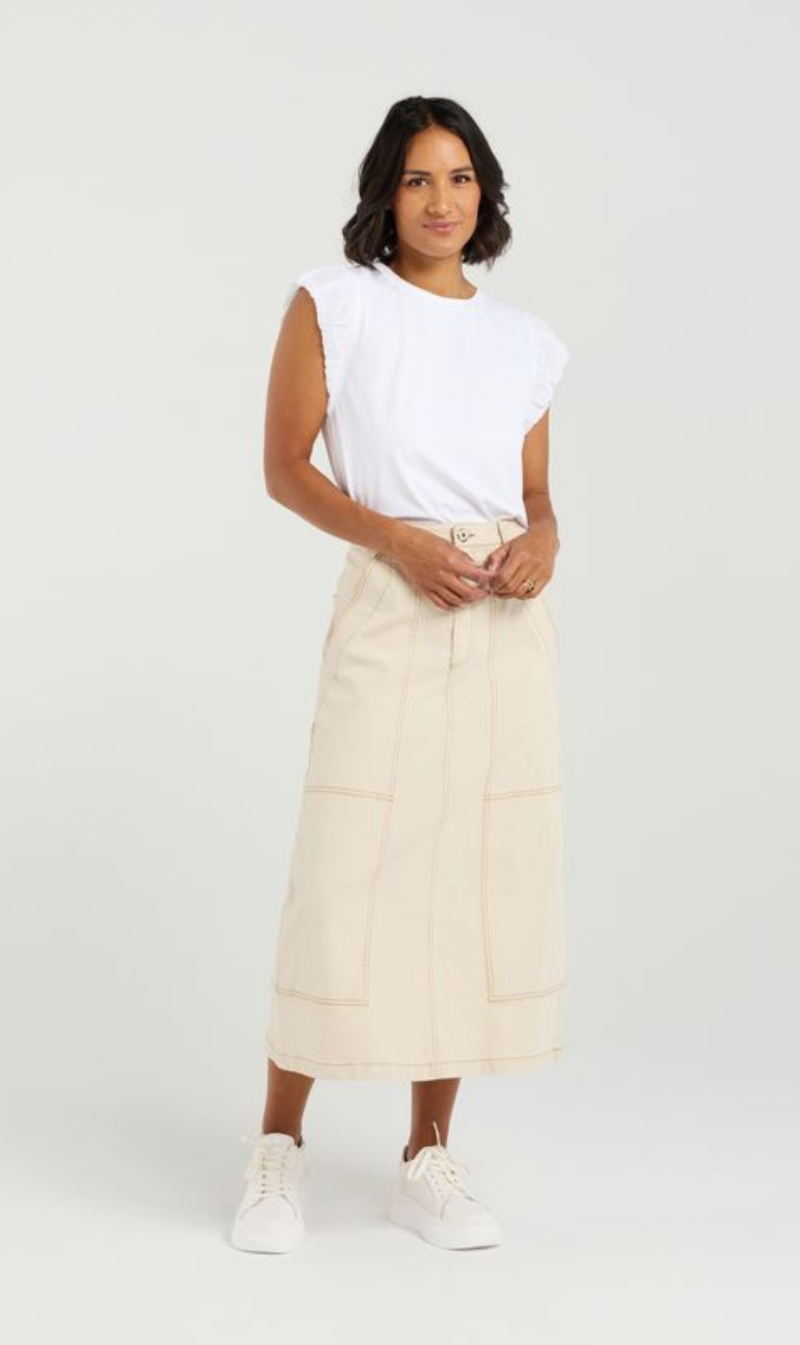 High-waisted pocket midi skirt