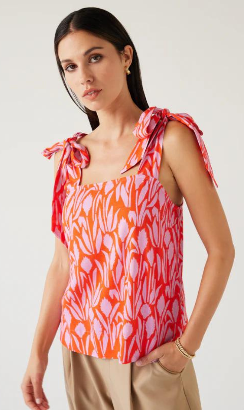 Square-Neck Blouse with Shoulder Ties