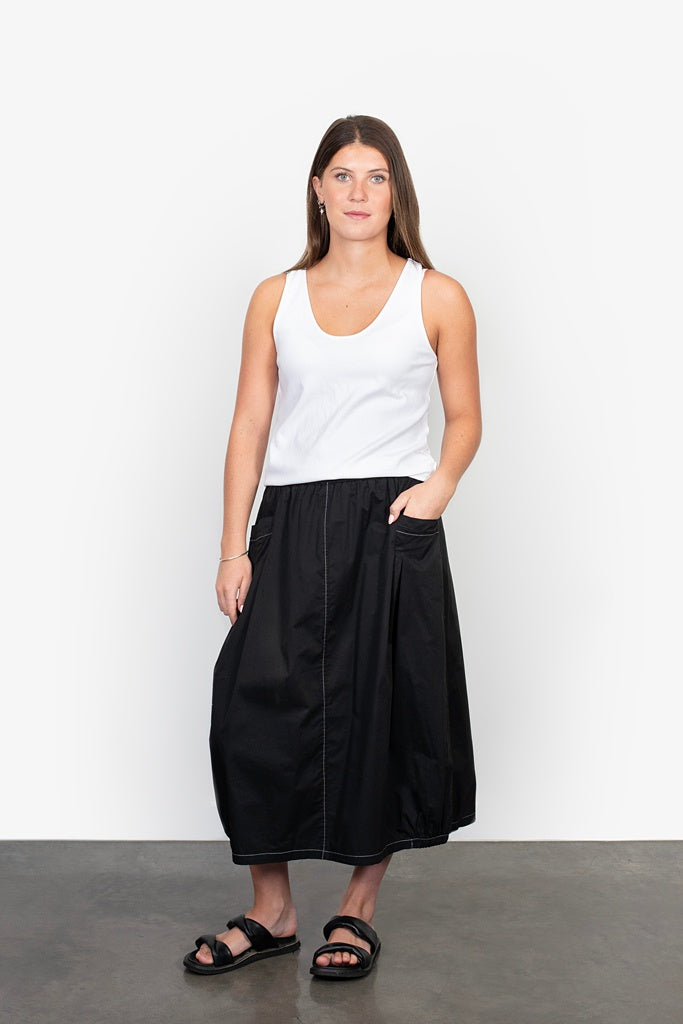 Flared Pocketed Midi Skirt