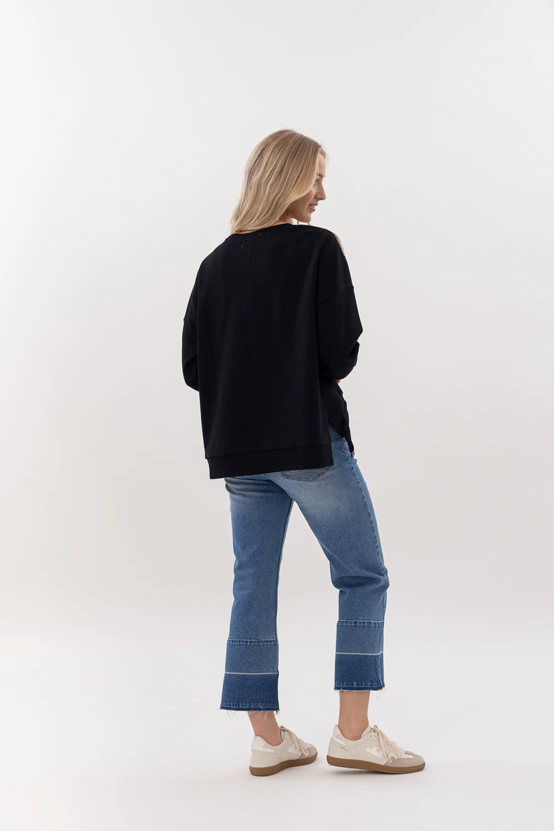 Plaid-paneled Oversized Pullover
