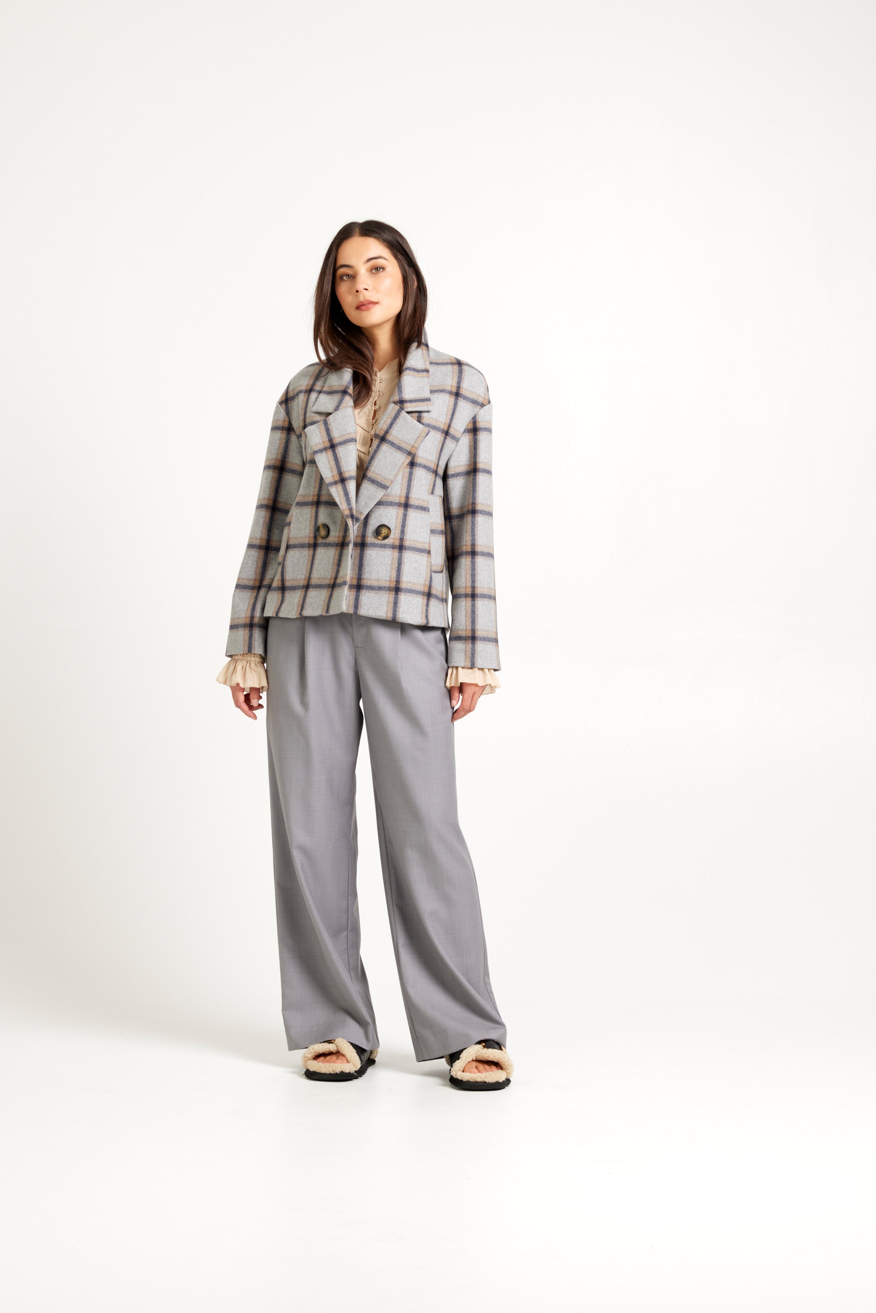 Cropped Plaid Blazer